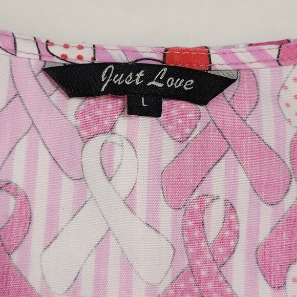 Just Love Awareness Ribbons Pink Striped Scrub Top - Size Large - Picture 3 of 3